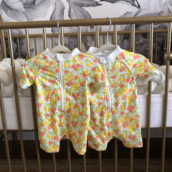 Twin Janie and Jack zip rash-guard swim suites